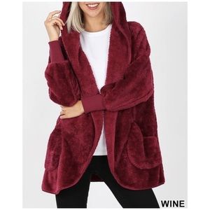 SPECIAL! BURGUNDY/WINE FLEECE CARDIGAN